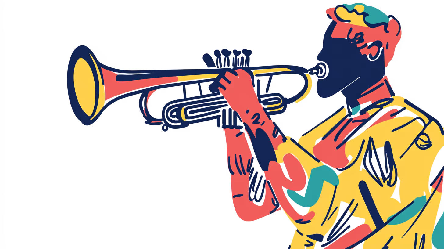 Playful illustration of a trumpet player